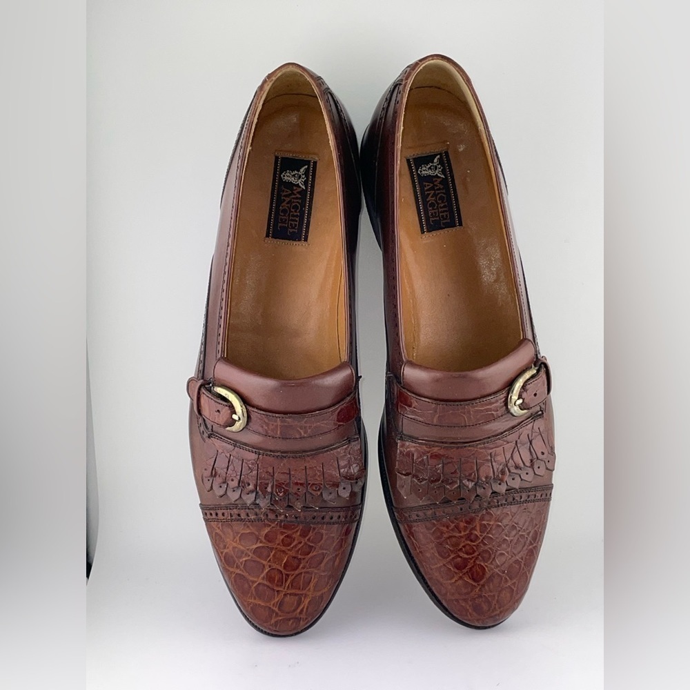 MIGUEL ANGEL Tassel Crocodile Brown Sz 10.5B Men Slip-On Loafers Made In Spain - Picture 4 of 11